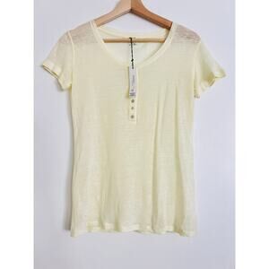 NWT NEW Majestic Filatures 100% Linen Henley Tee Pale Yellow XS (1) Lightweight